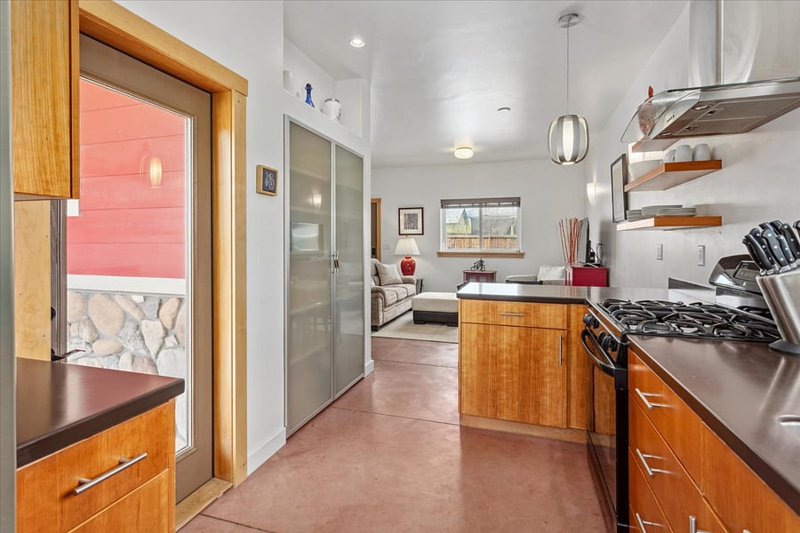Kitchen with patio nook access.