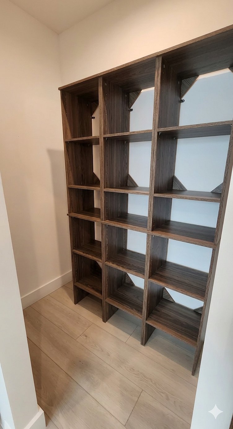 Pantry spacious closet with convenient storage and organized shelving space.