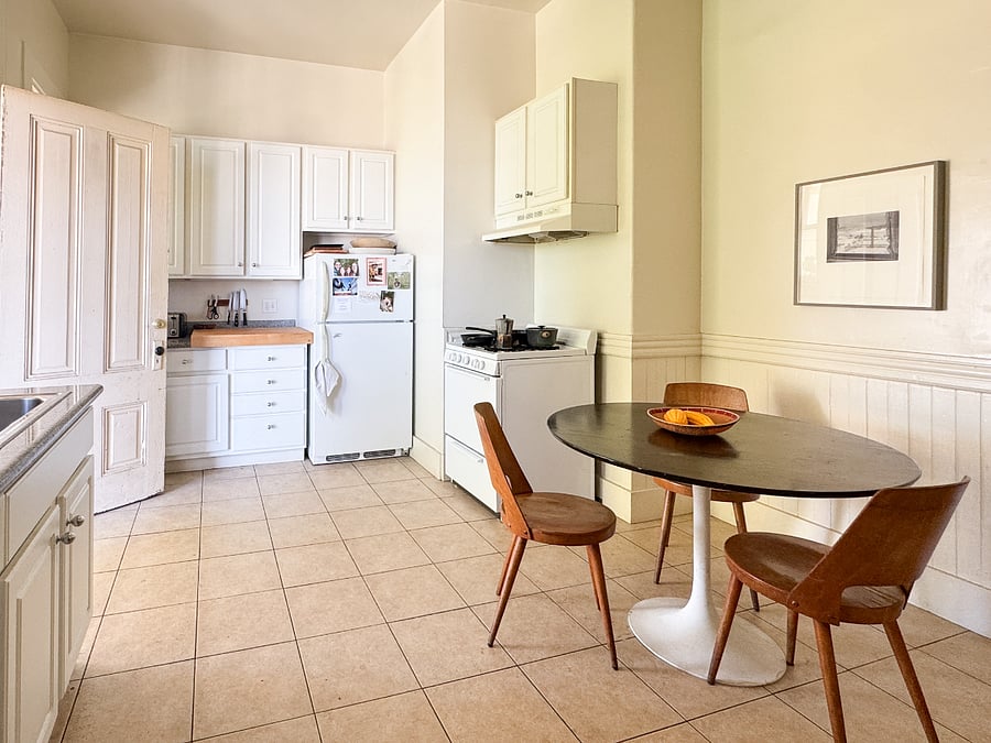 Full kitchen with dishwasher, fridge, gas stove