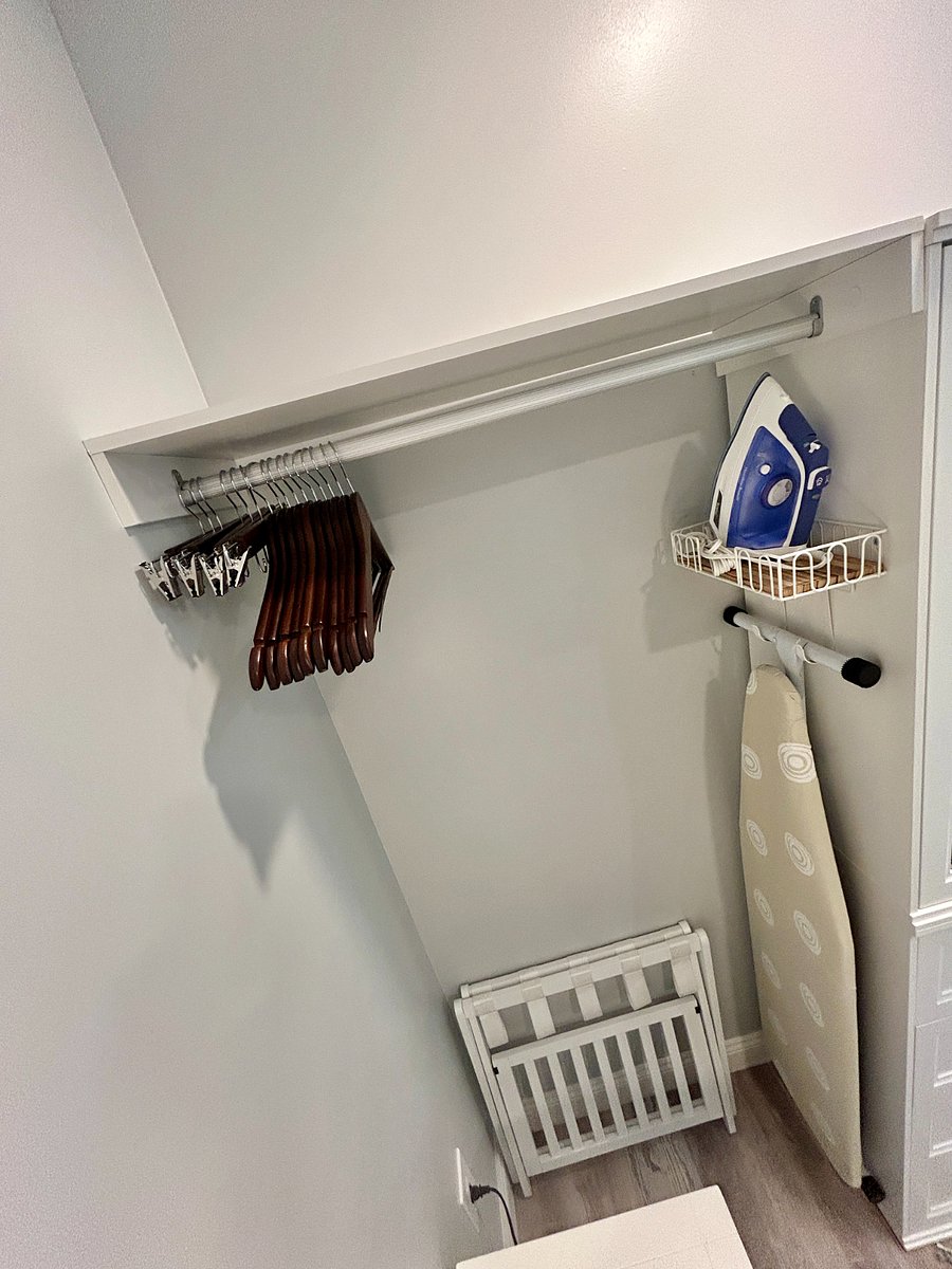 Open Closet Space with luggage rack and Iron/Ironing Board