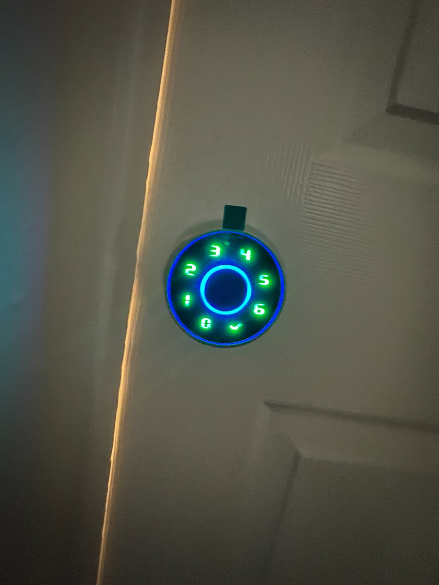 Private bedroom smart lock  enter by fingerprint, keypad code, key, or key card for security and peace of mind.