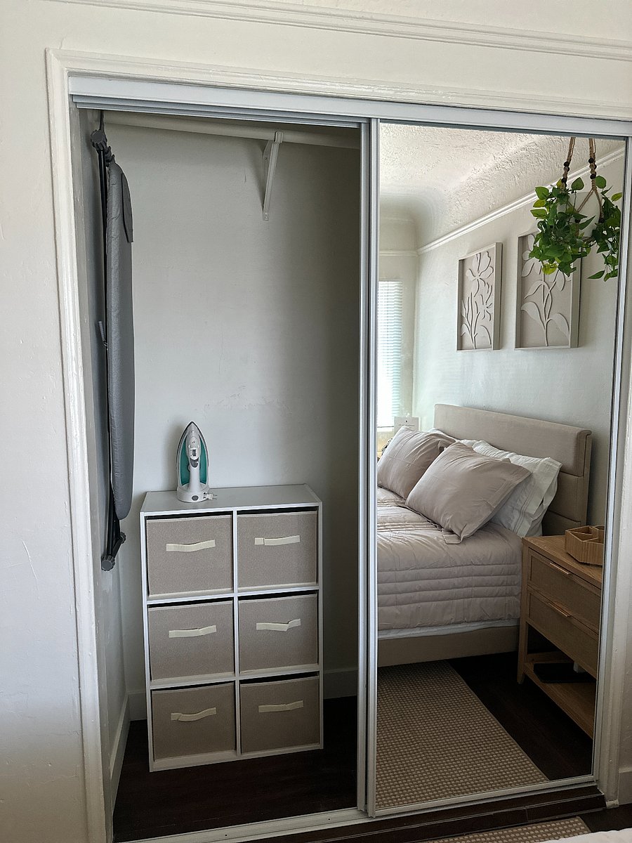 Additional storage in your private bedroom. Includes iron and ironing board.