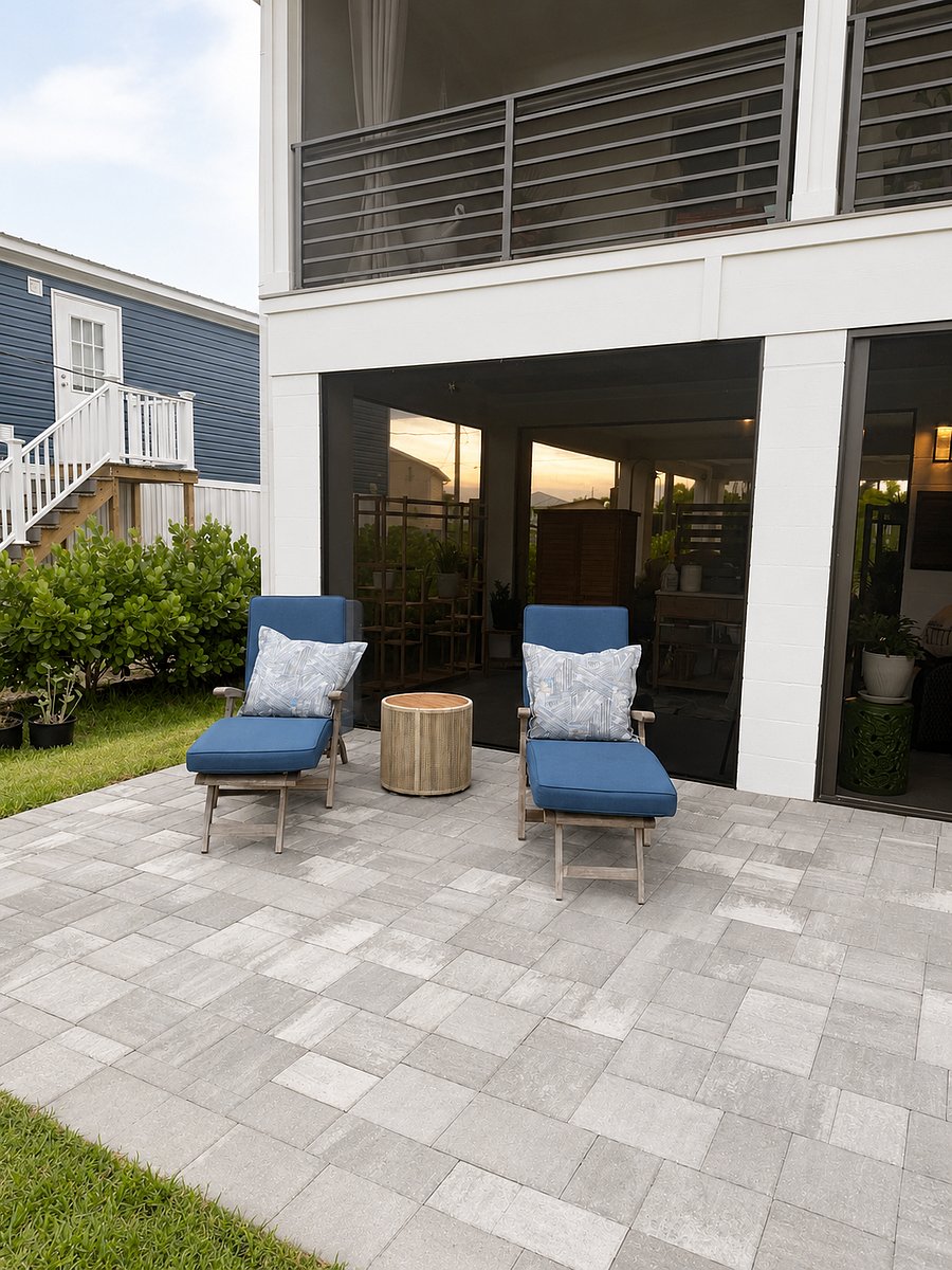 Outdoor lounge space facing the canal