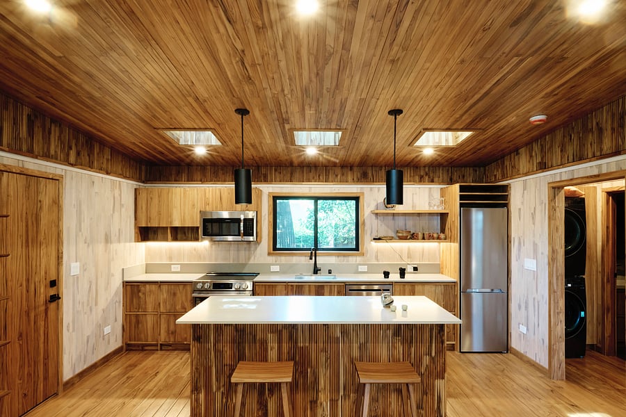 All-teak interior - floors, walls, ceilings and custom cabinetry!