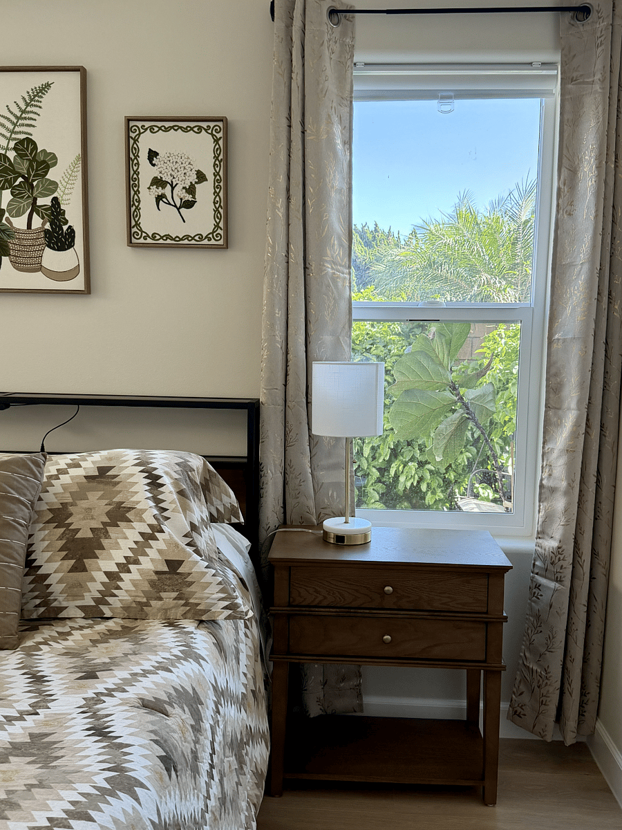 Light blocking pull down shades and light blocking curtains.