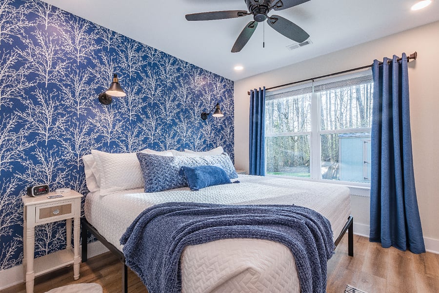 King bed, room darkening shades and curtains, privacy!