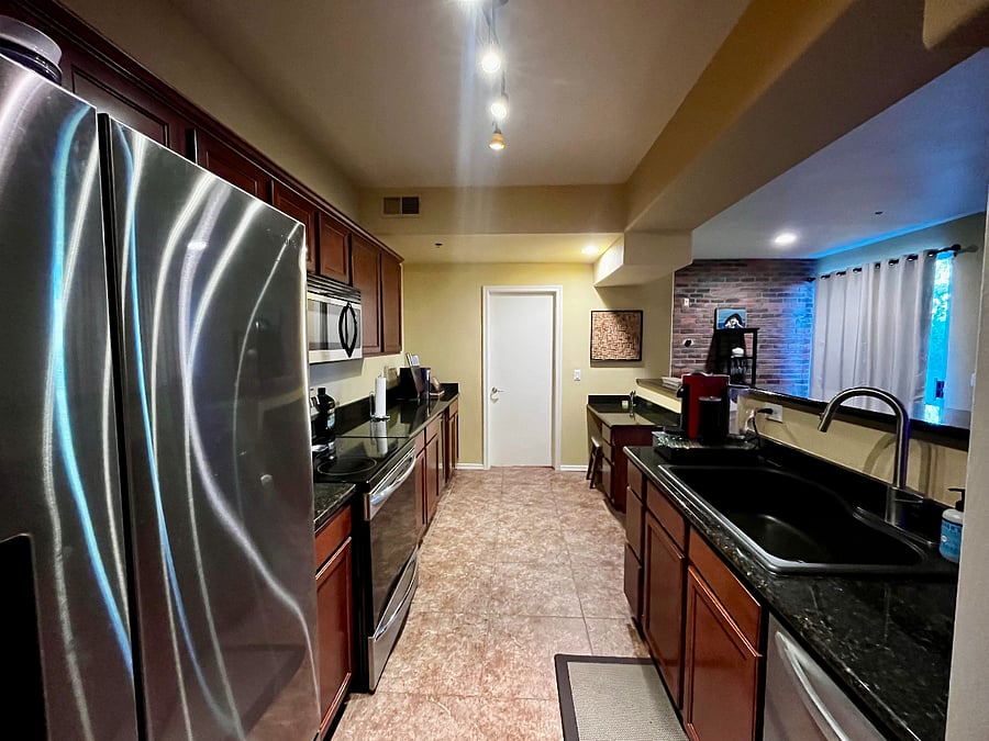 Newer appliances including wine fridge.