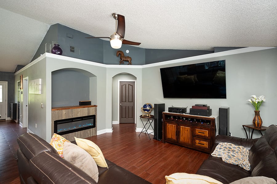 Living room with a fireplace