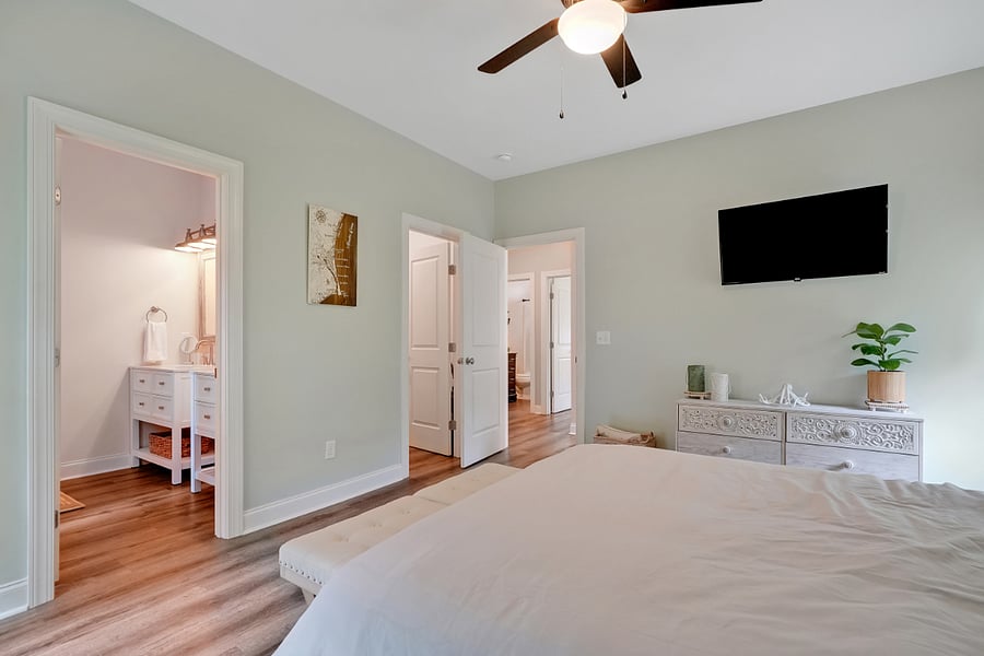 View from master bedroom into master bath and closet