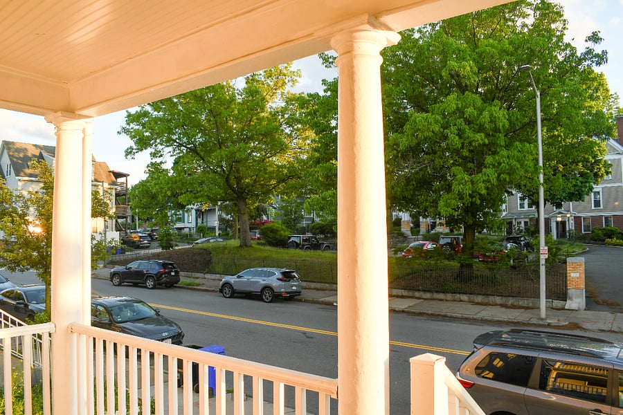 View from front porch and street parking 