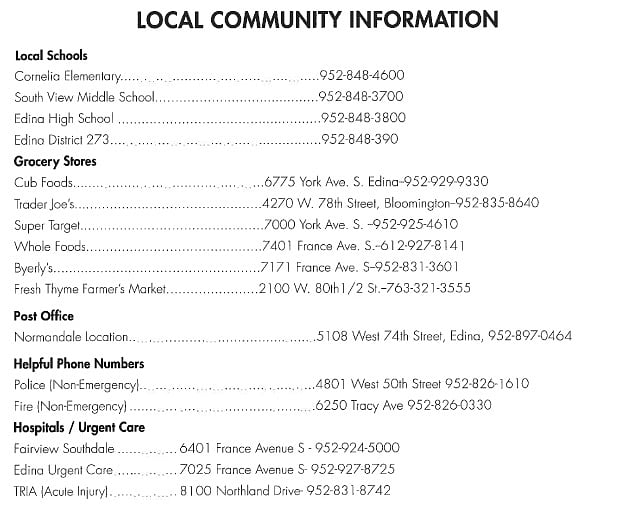 Local contact information for community.