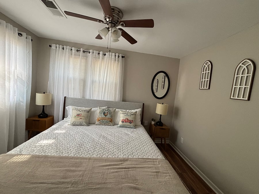 A King sized bed!
Mounted TV !