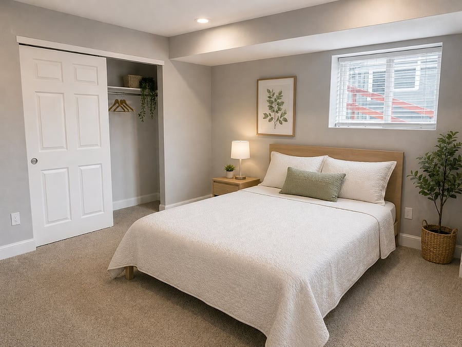 large main bedroom, 2 windows, queen bed
