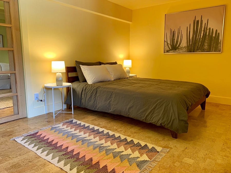 Lower-level bedroom with queen bed