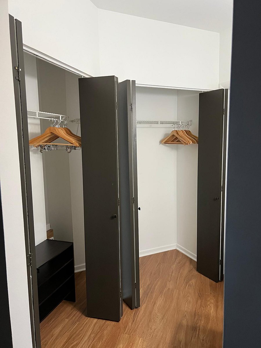 Primary closet semi-walk-in.
