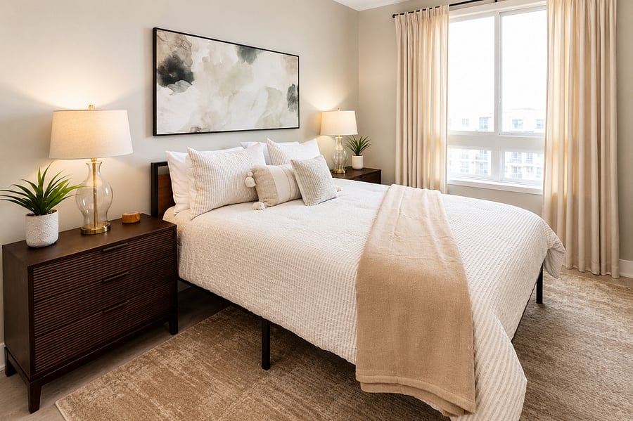 Spacious bdrm with queen bed and luxury bedding
