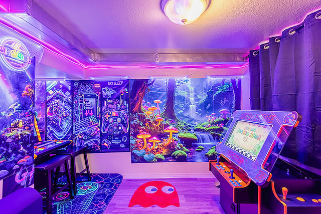 Arcade (Downstairs): Step into a vibrant, retro-inspired game haven! Blacklights and colorful lighting set the mood. Play hundreds of classic games on two retro-style multi-game arcade cabinets. All free to play! Fun for kids, teens, and adults alike.