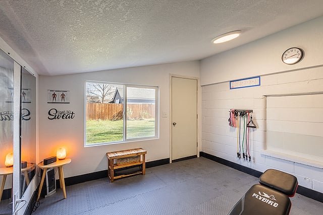 On-Site Fitness Studio: Detached gym with treadmill, adjustable bench, dumbbells (550lb), resistance bands, yoga mat, foam roller, mirrors, and Bluetooth speaker. Space heater provided. Fan provided. No A/Cbest used in mornings or evenings.