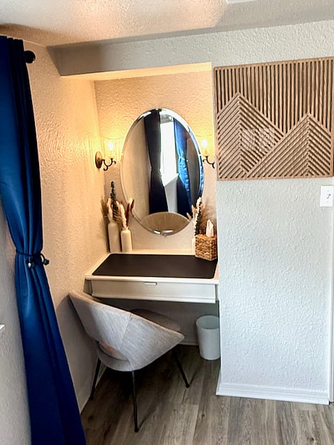 Bedroom 3 (downstairs): built-in vanity area, or workspace
