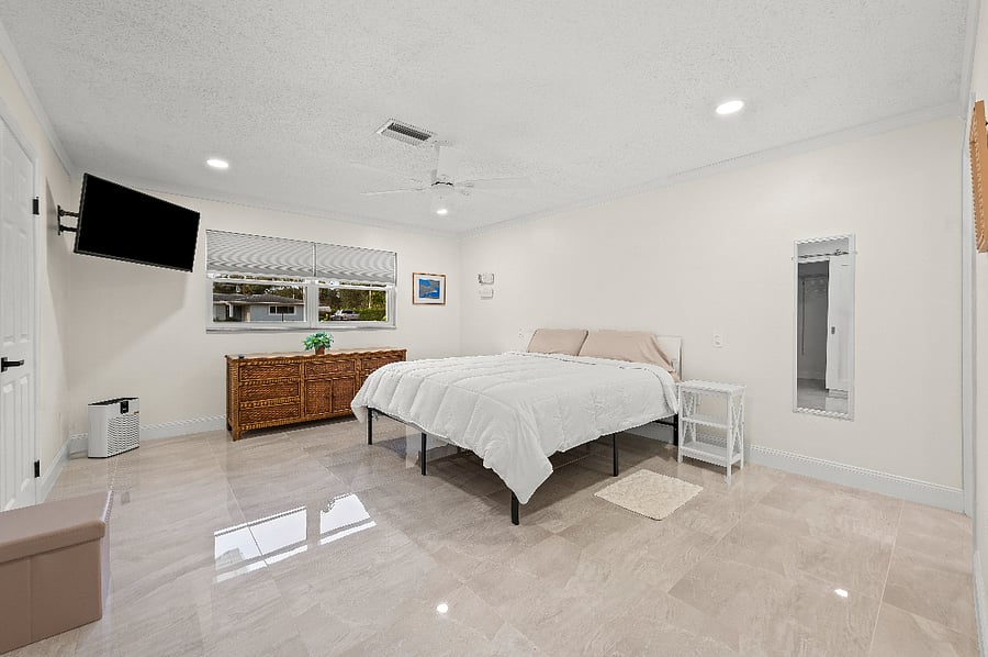 Master bedroom with full bathroom. 