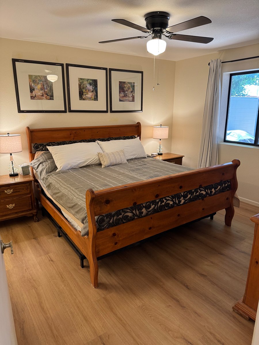 King size bed and master bath on suite. Charging stations on each night stand