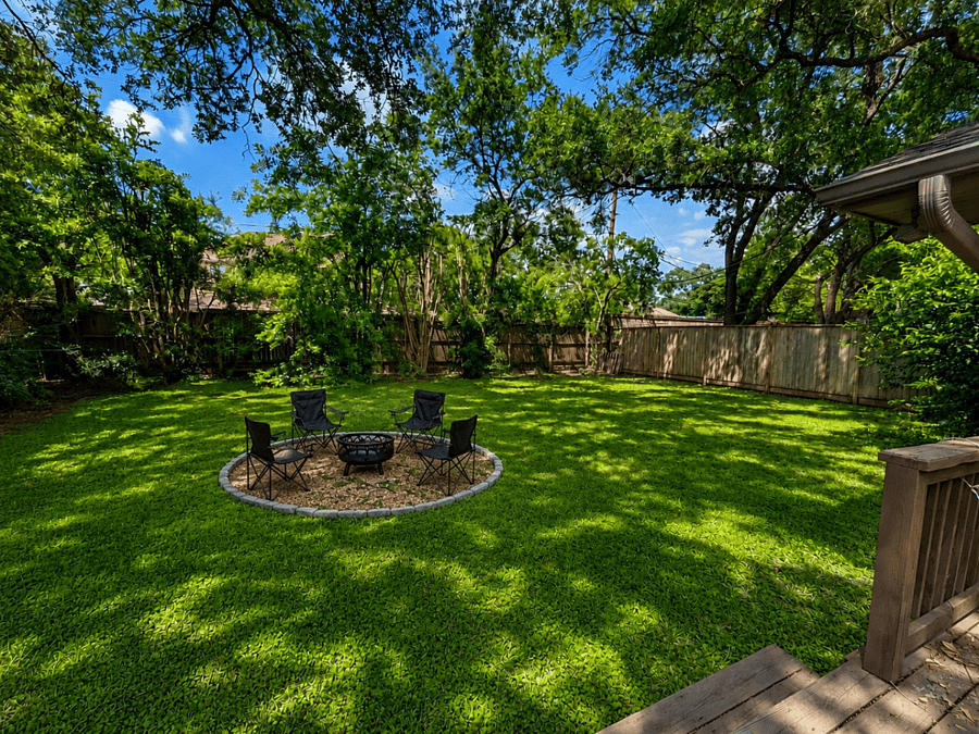 Fenced yard with firepit