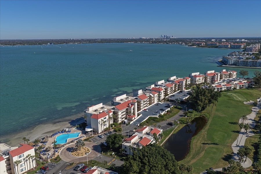 Aerial View of the complex that backs up to Boca Ciega Bay