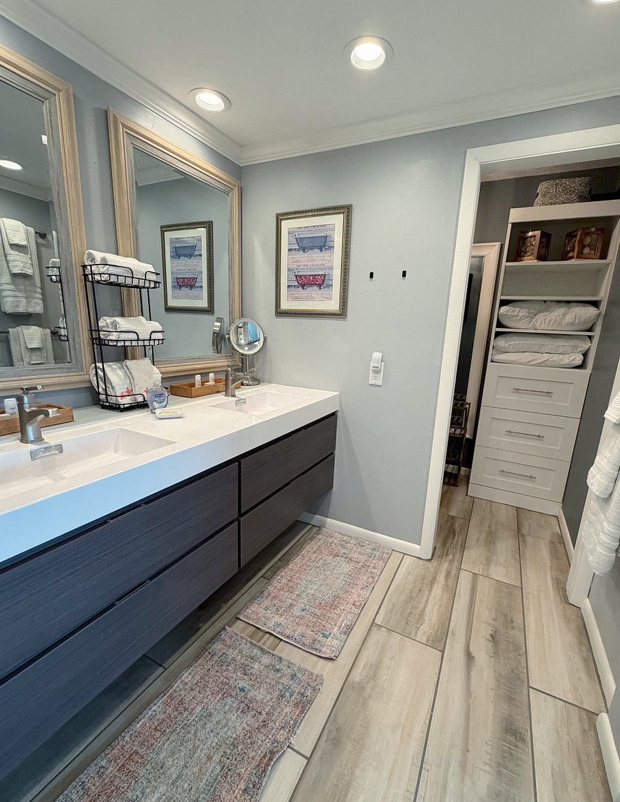 Master bathroom with a walk in closet too.
