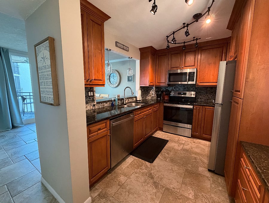 Kitchen with easy access to the dining room.
