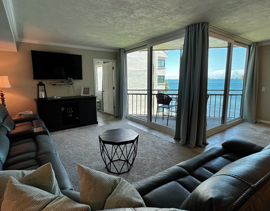 Welcome in! This waterfront condo features two bedrooms and two bathrooms.