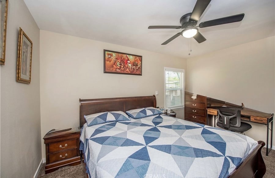Cal king bedroom set plus office set up dear for work from home cal king bedroom with extra room on side and lots of daylight 