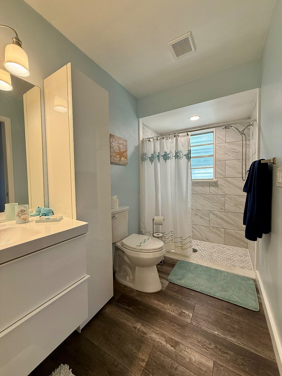 Primary bathroom with walk-in shower.