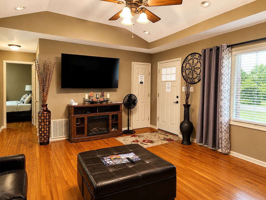 Relax with a large smart TV and spacious seating area