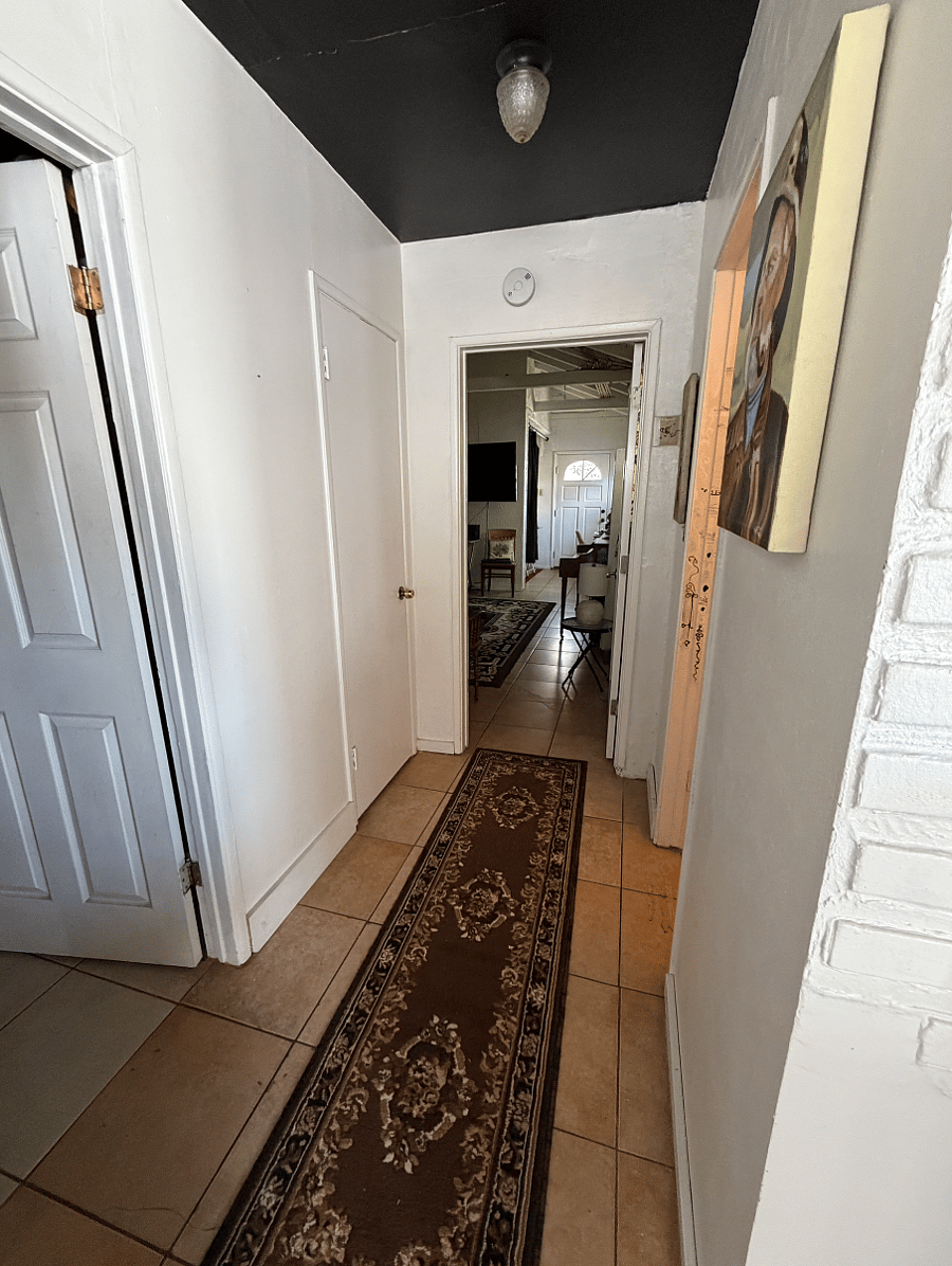 LEFT: Bedroom entrance & Linen closet
MIDDLE: Living room entrance
RIGHT: Bathroom entrance