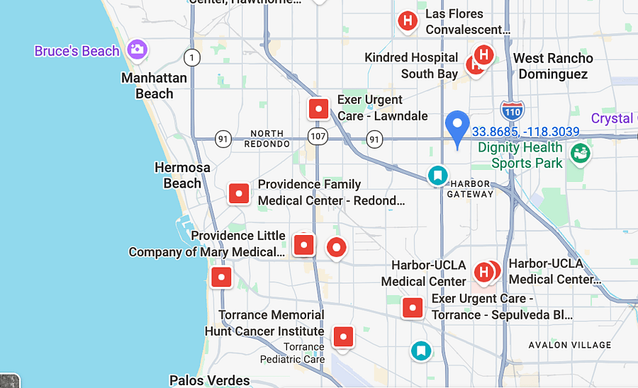Nearby hospitals and freeways.