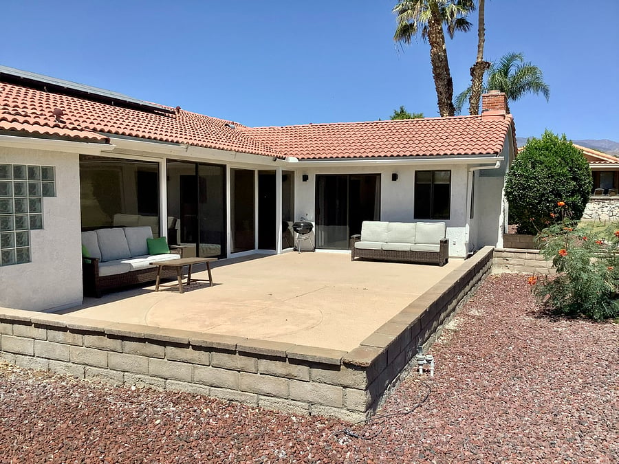Patio with golf course views