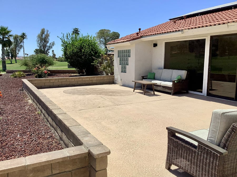Patio with golf course views