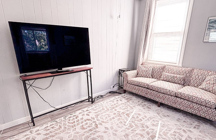 Smart TV, couch, plenty of light