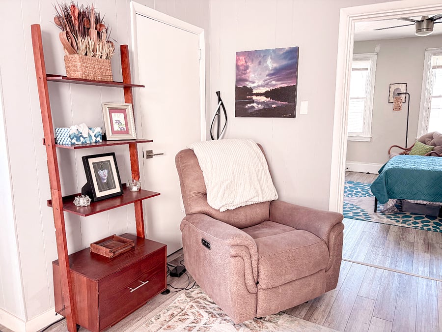 closet in background, electric lounger