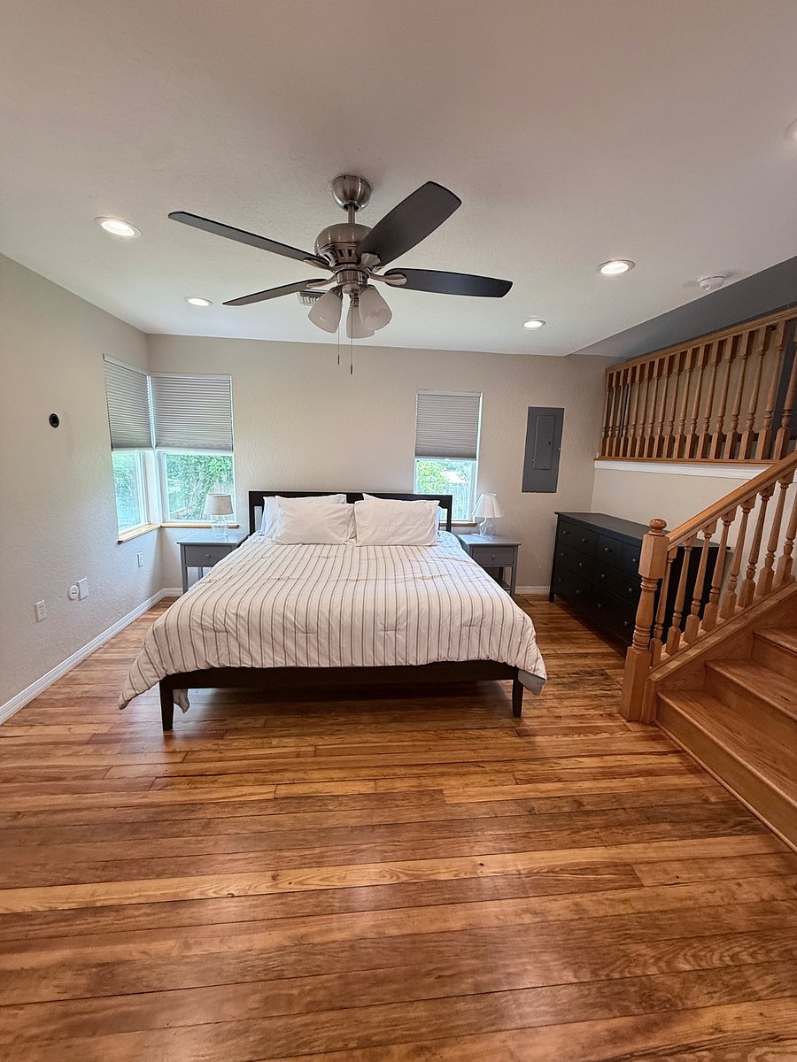 Bedroom with blackout shades . Also has 2 dressers 