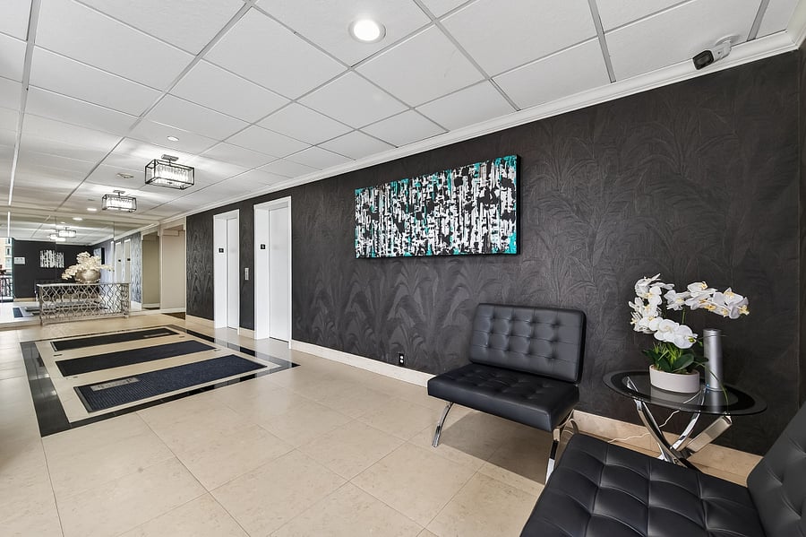 Entrance to Sixth Floor Amenities with Restrooms