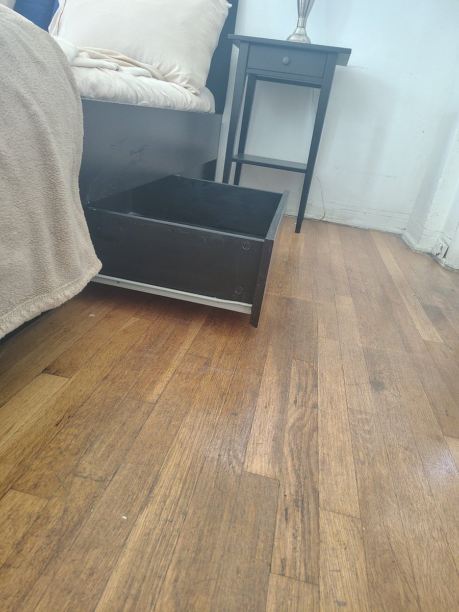 4 large drawers slide in an out from under the bed for your folded clothes.