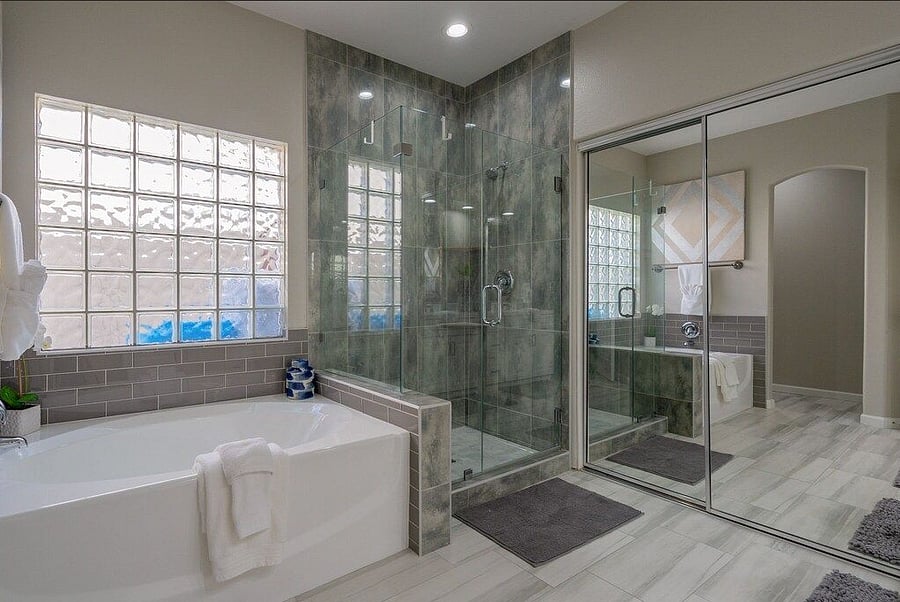 Large bathtub, walk-in shower