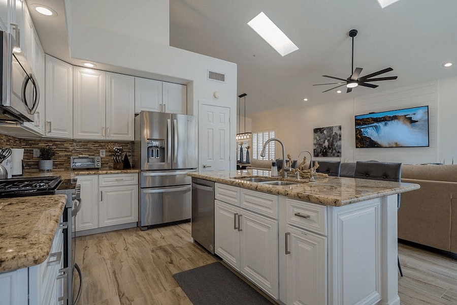 Upgraded kitchen opens to family room