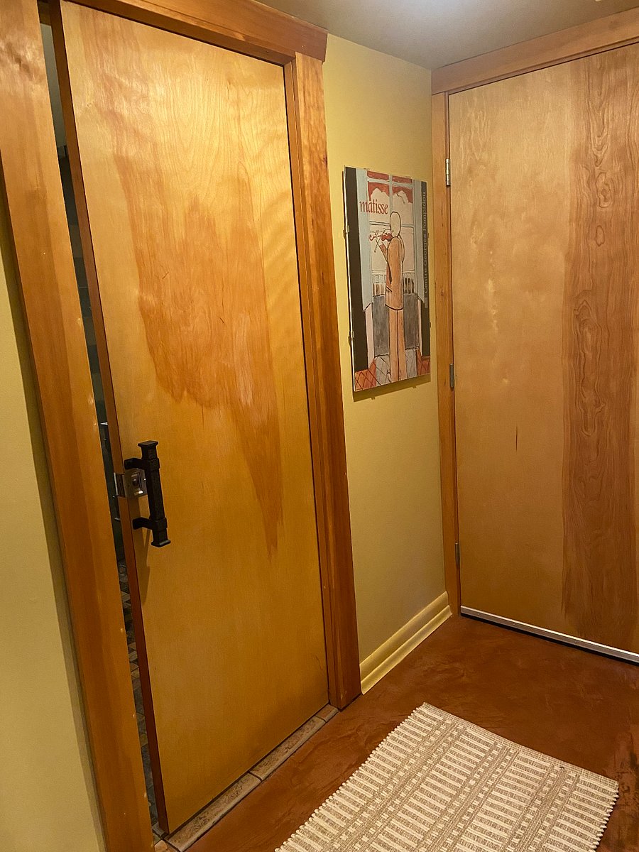 Bathroom door closed. 
