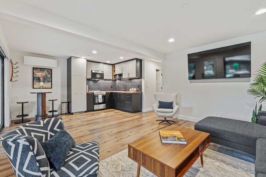 full kitchen with hidden refrigerator and dishwasher too!