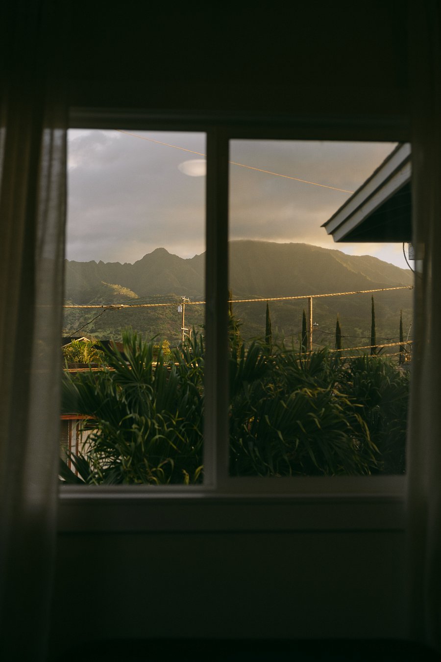 View out of window looking towards Mt. Kaala. 