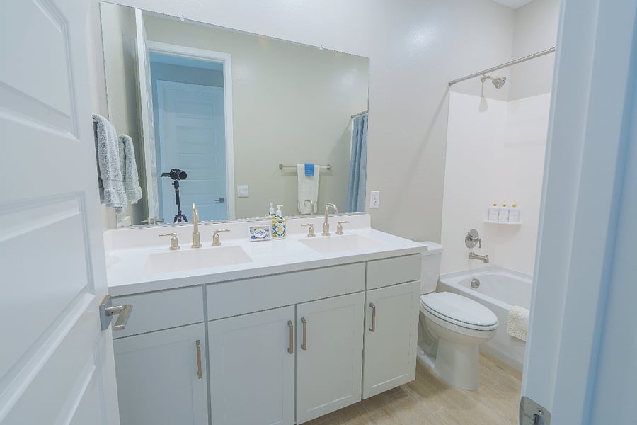 Spacious double-sink vanity perfect for getting ready.