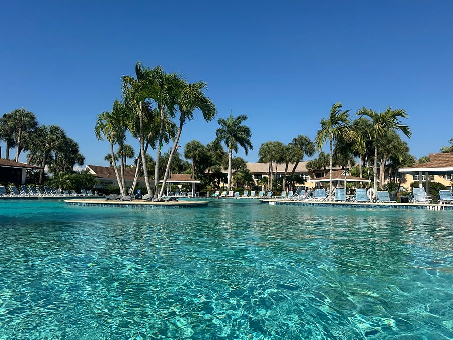 Resort-style pool and lounge areas