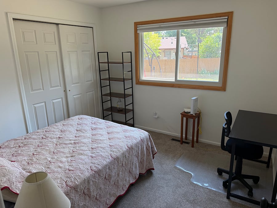 North bedroom - full sized bed, desk